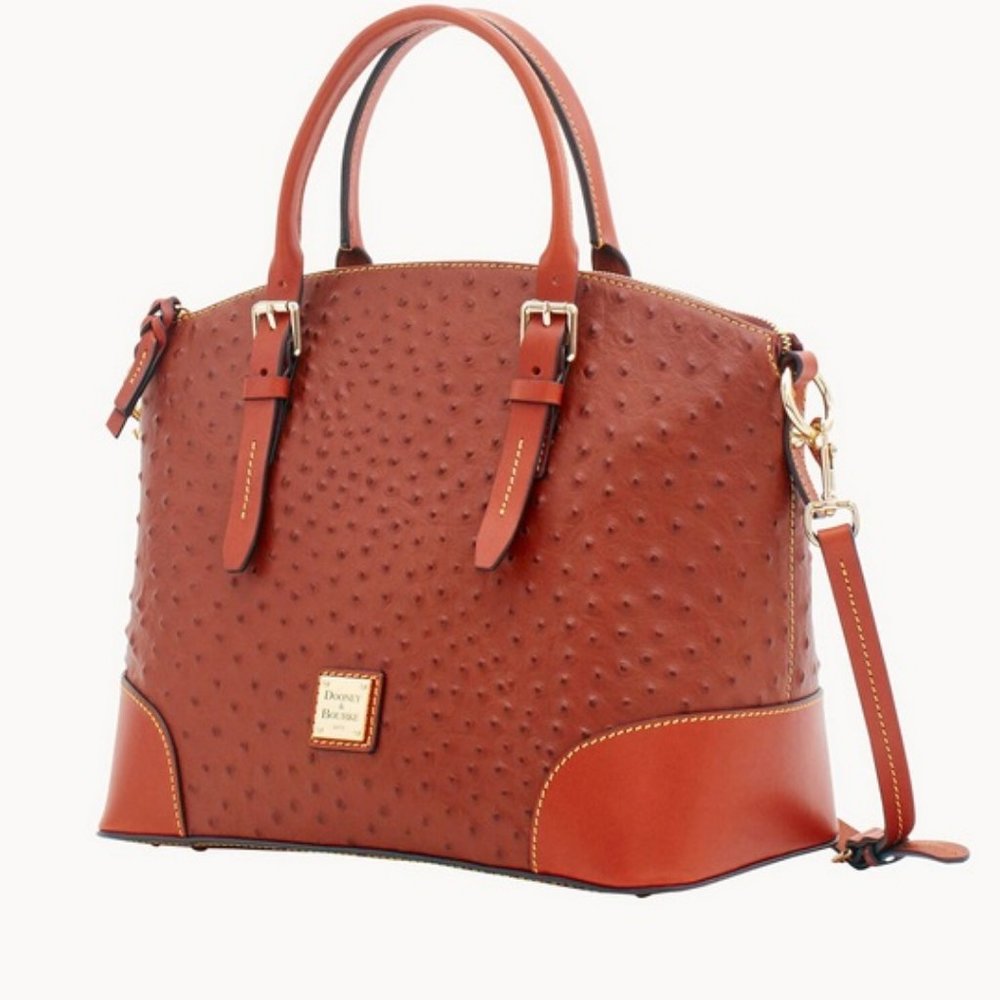 Dooney & Bourke Cognac Ostrich Lg Domed Satchel & Lg Foldover Wallet Bundle NWT - Picture 7 of 8